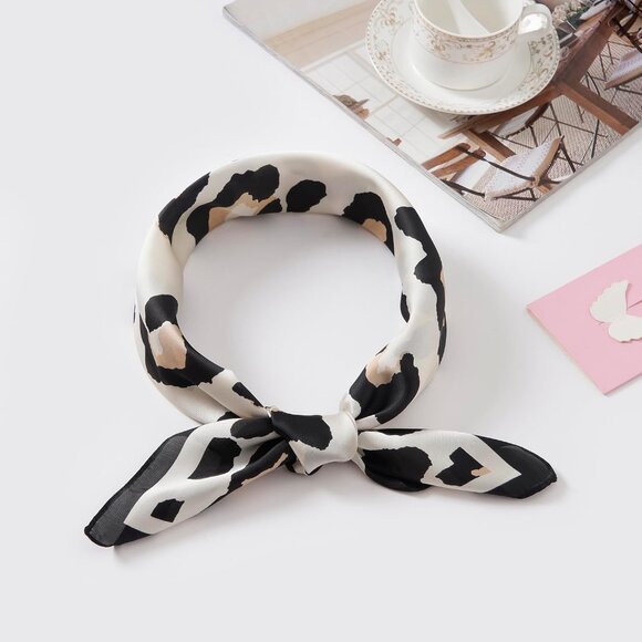 Women Beige Leopard Headscarf Satin Bandana Pattern Polyester Breathable Scarves - Picture 2 of 7